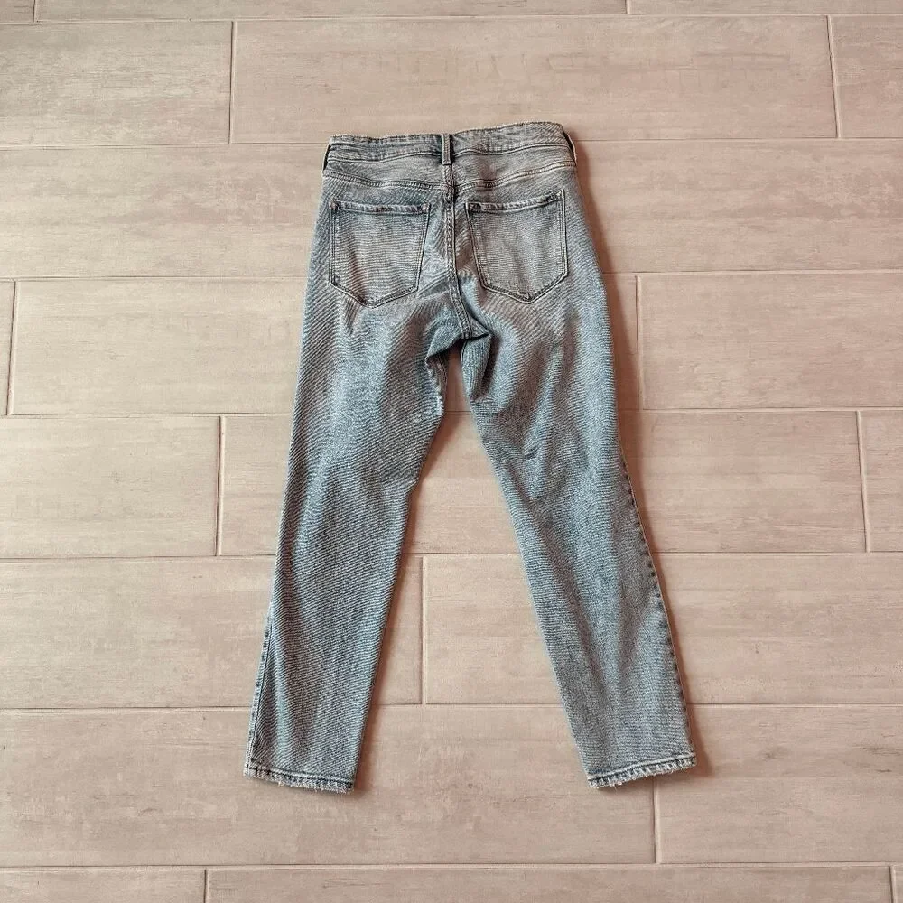 Old Navy Power Slim Straight High Rise Jeans Distressed Light Button Fly Ripped